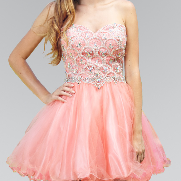 Coral Straples Homecoming Short Dress - Picture 1 of 3